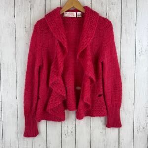 VTG 80's Rene Derhy Pink Mohair Ruffle-Front Cardigan Sweater Size 6/8 Medium